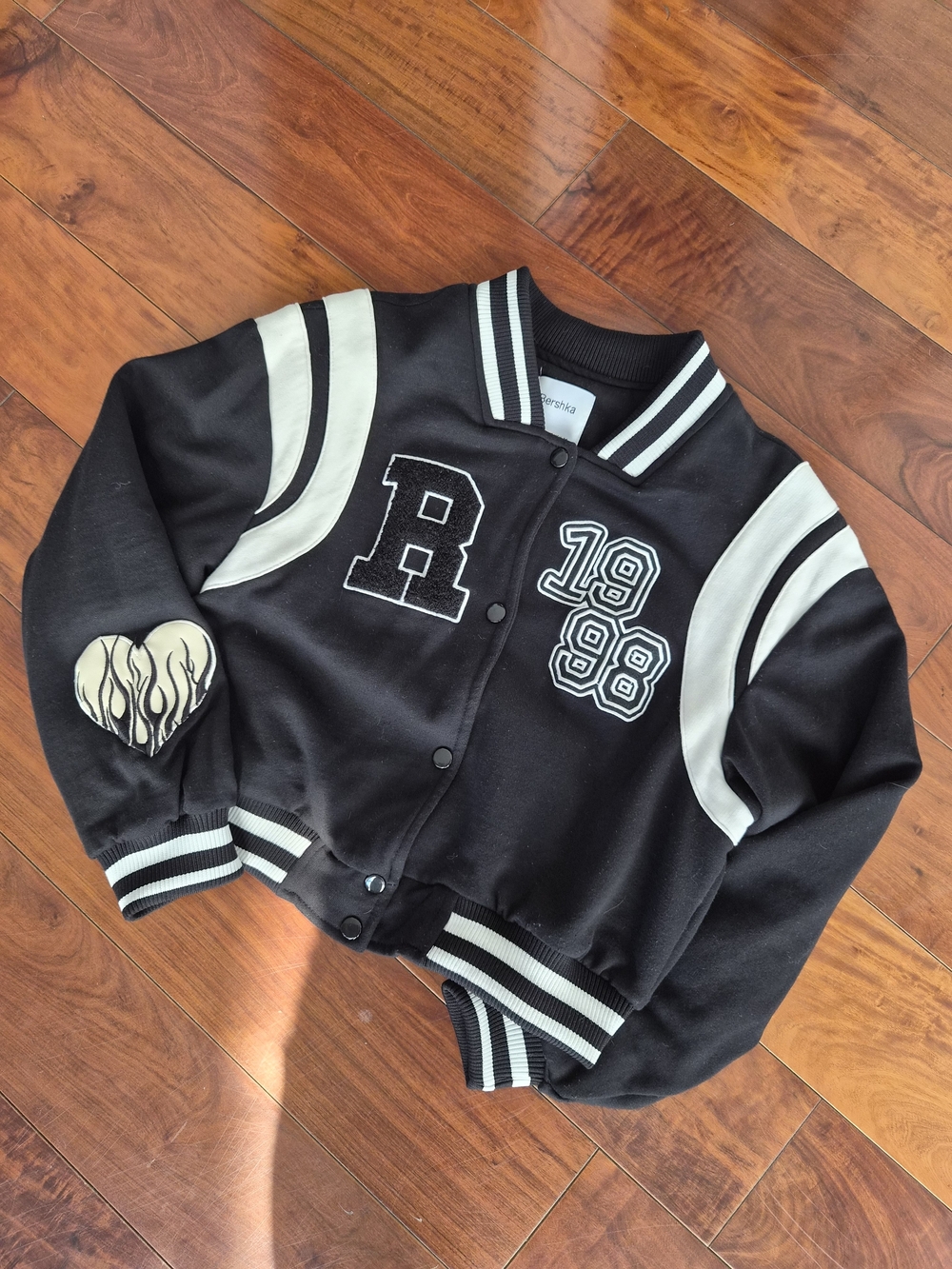 Bershka Varsity Letterman Jacket Black XS